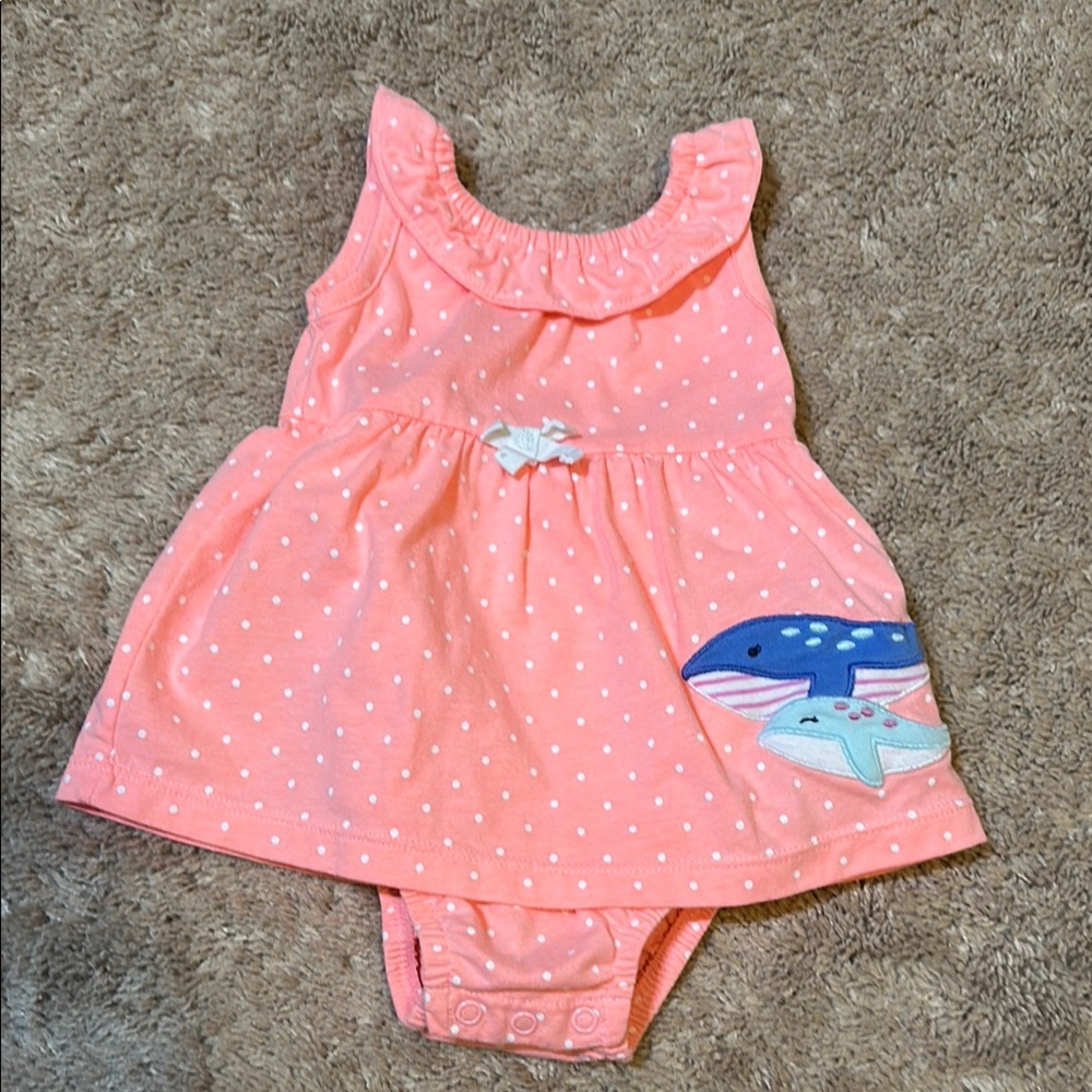 Baby Girls Pink Polka Dot Whale Romper Dress size 9 months